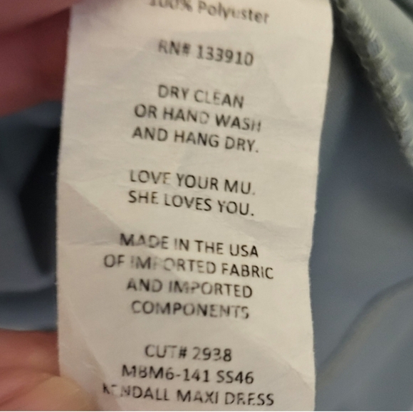 Show Me Your Mumu Kendall Maxi Dress V Neck Slit Blouson Silver Sage Blue Large - Picture 9 of 12